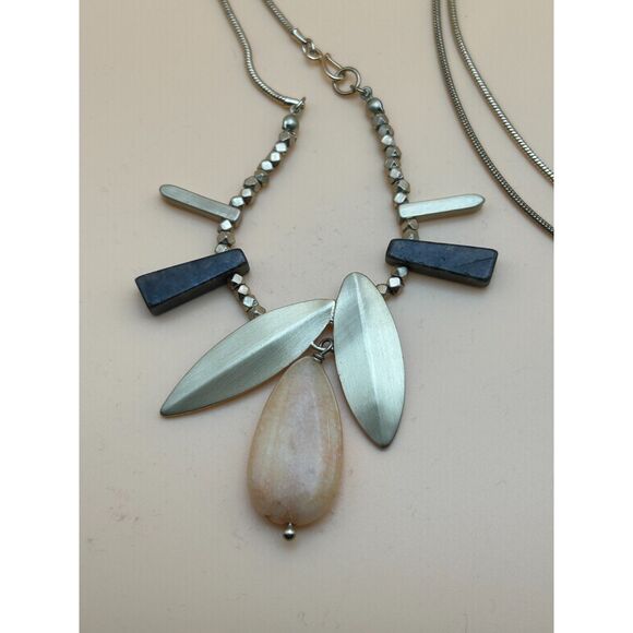 30” Silver-Tone Necklace with Mixed-Material Pendant and Teardrop Stone - Picture 1 of 3